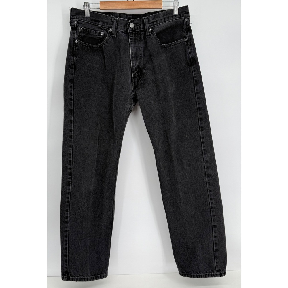 Levis 505 Regular Fit Mens Black Straight Leg Denim Jeans‎ Sz 34x32